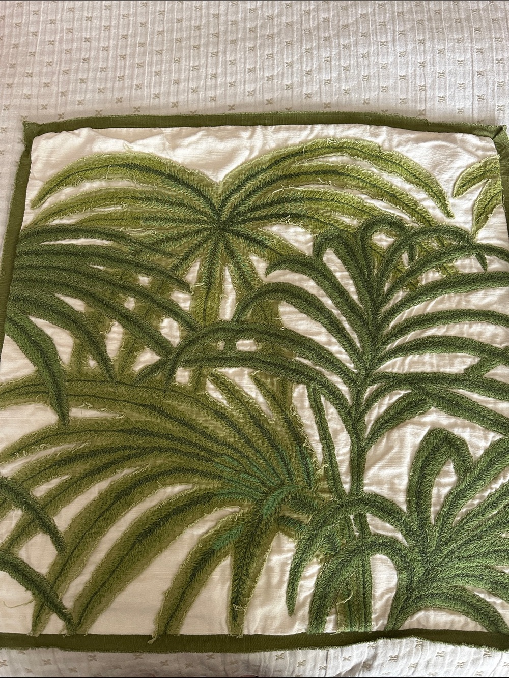 2 Pottery Barn Green Palm Embroidered Throw Pillow Cover- Euro Sham 24x24